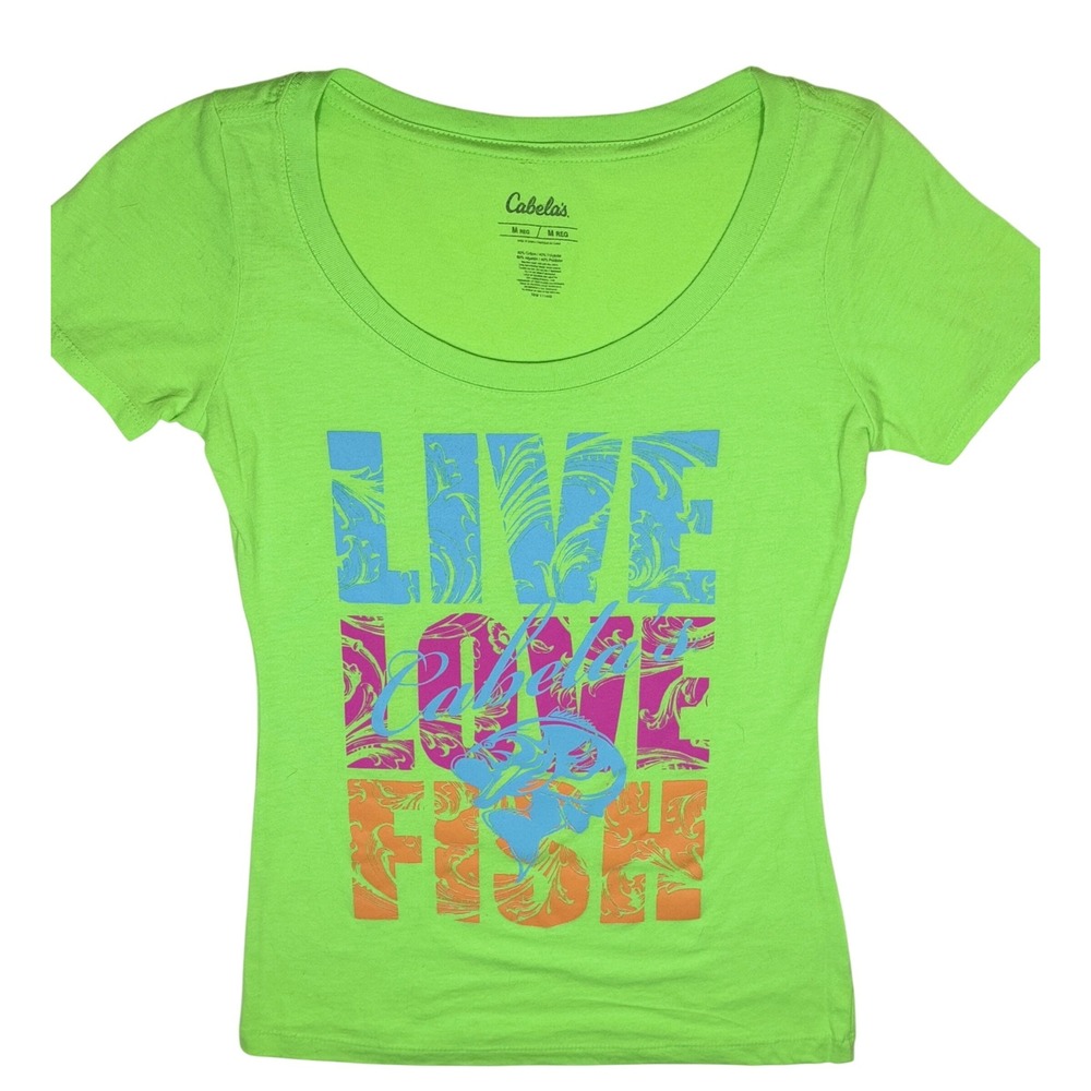 Cabela’s Live Love Fish Neon Graphic Tee Medium Women’s Fishing Outdoors